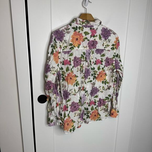 Marks & Spencer Floral Print Pure Linen Button Down Blouse Size US 12 - Picture 5 of 6